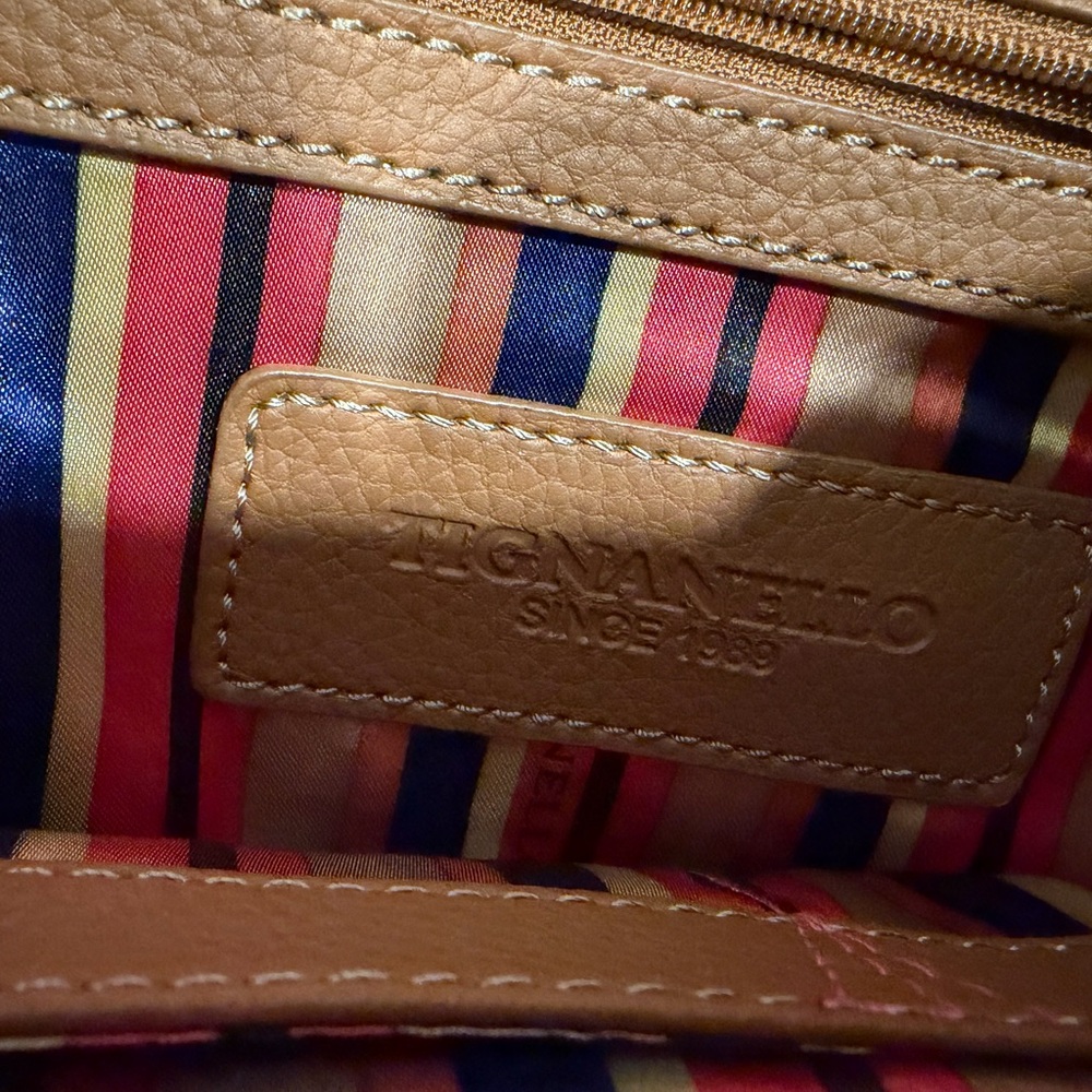 Tignanello Pink and Tan Colorblock Satchel with Gold Hardware - Picture 10 of 14